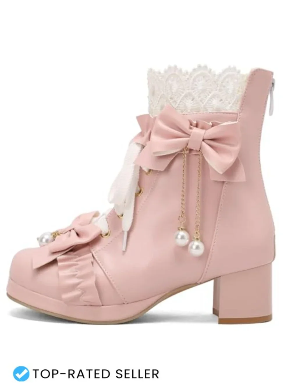 Lace Up Ankle Boots with Bow Kawaii Platform Chunky Heel